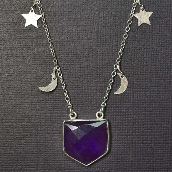 Amethyst Pentagon Pendant on Moon and Star Chain - Picture 1 of 2